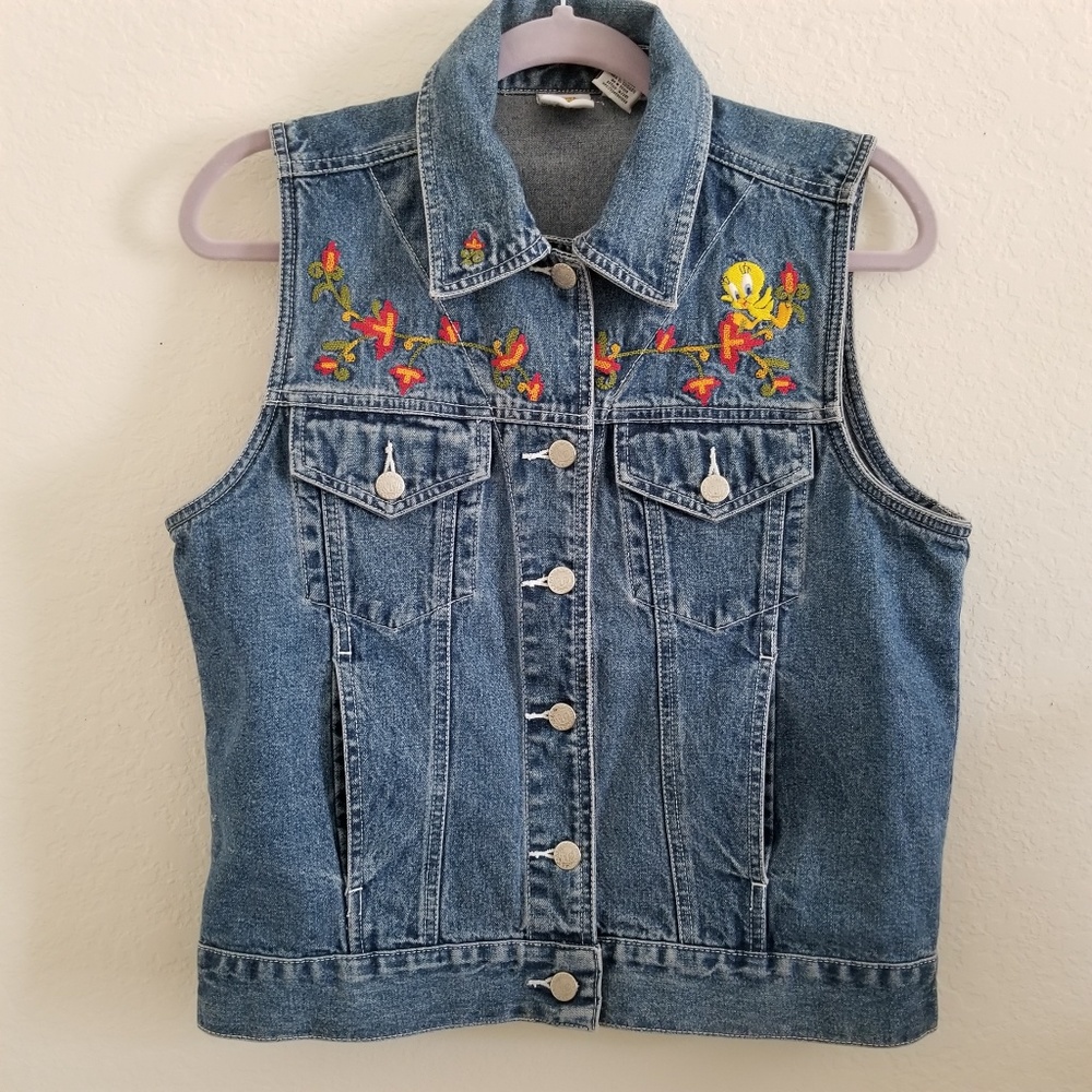 Looney Tunes Tweety Denim Vest Size Small